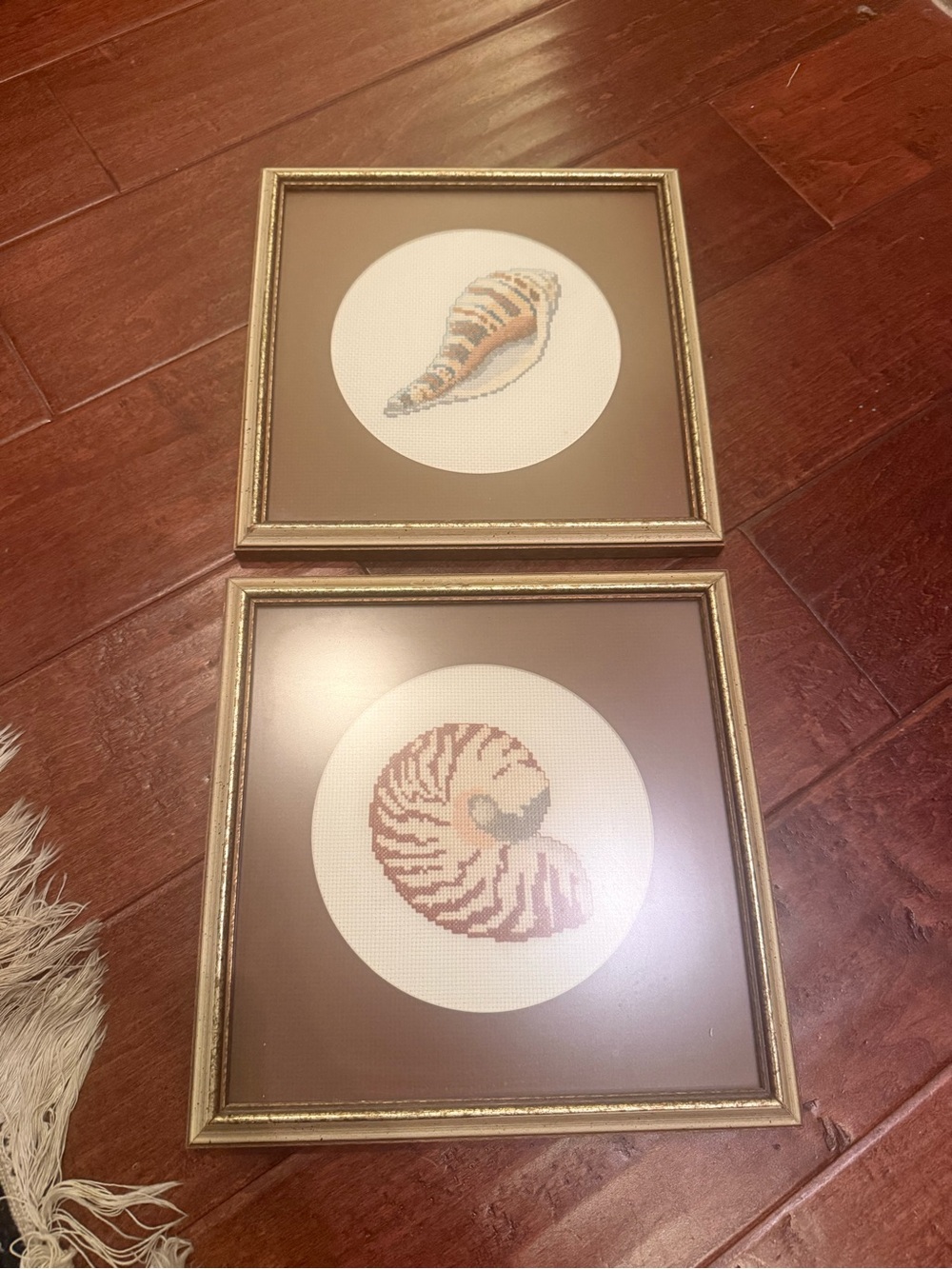Sea Shell Cross Stitch Wall Art Pair - Neutral Tones